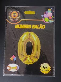 BALAO DOURADO 40CM NUMERO 0 PT/10