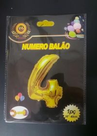 BALAO DOURADO 40CM NUMERO 4 PT C10UN